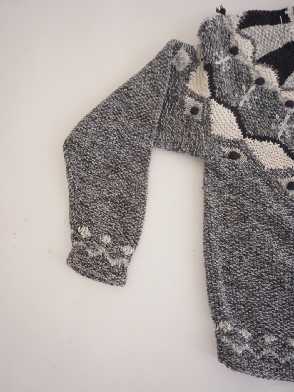 Vintage Crazy Horse Grey Black Geometric Textured Button Cotton Cardigan S - Picture 8 of 12
